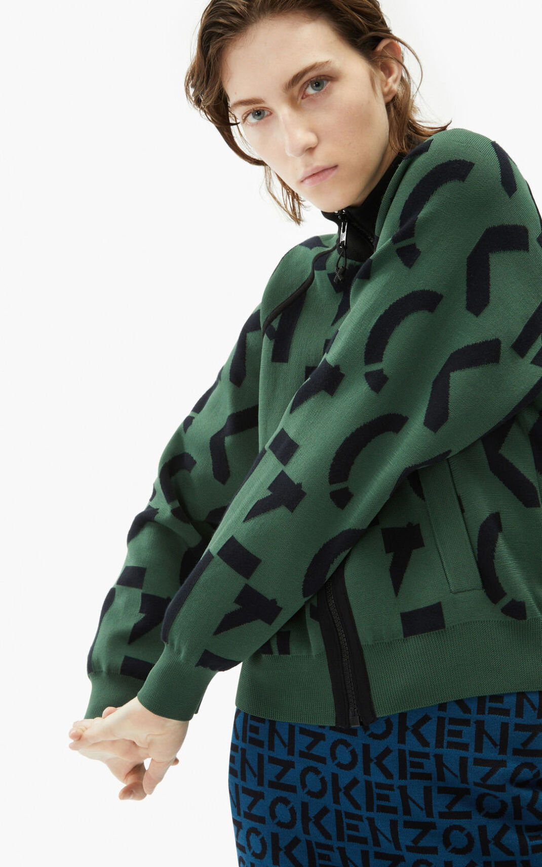 Kenzo monogram Sport Jacket Dark Green For Womens 6381LCHZJ